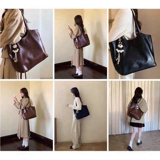 (Sẵn ship hoả tốc) Túi tote da chio2nd kèm charm cún dung tích lớn đựng vừa laptop, a4 phù hợp đi học đi làm | BigBuy360 - bigbuy360.vn