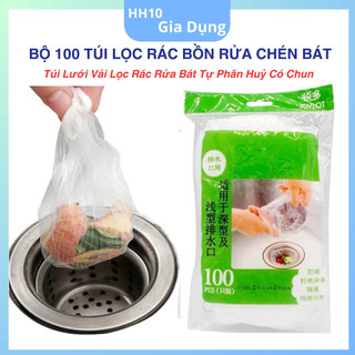  Bộ 100 Túi Lọc Rác Bồn Rửa Chén Bát - Túi Lưới Vải Lọc Rác Rửa Bát Tự Phân Huỷ Có Chun 
