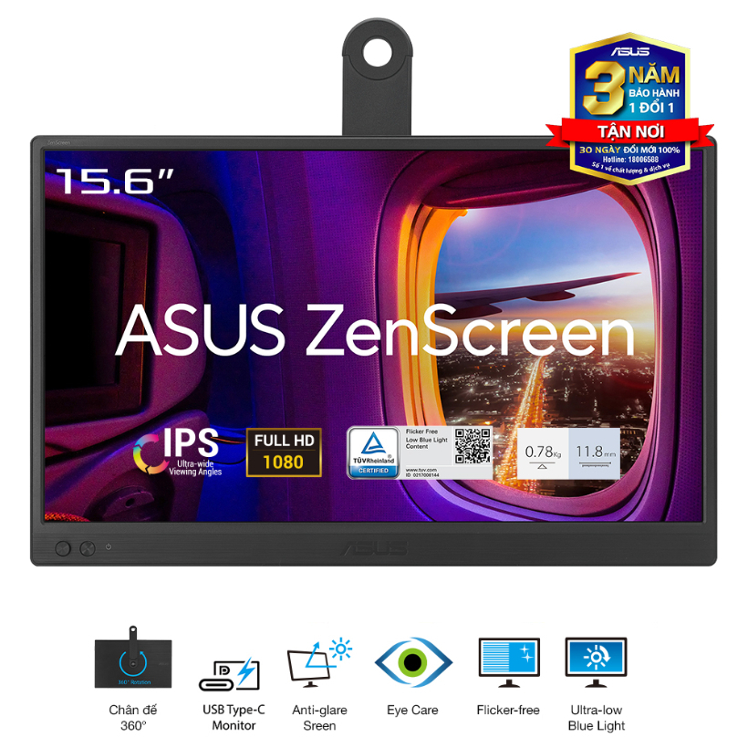 [Full Vat CITY] Màn hình di động USB ASUS ZenScreen MB169CK - 16 inch, FullHD, IPS, Type-C, lọc ánh 