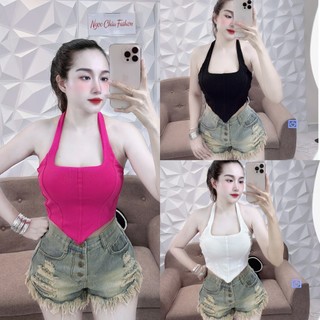   Dưới 52kg  ÁO YẾM THUN BORIP PHỐI VIỀN CHOÀNG CỔ CÓ MÚT VẠT NHỌN FORM CROPTOP 