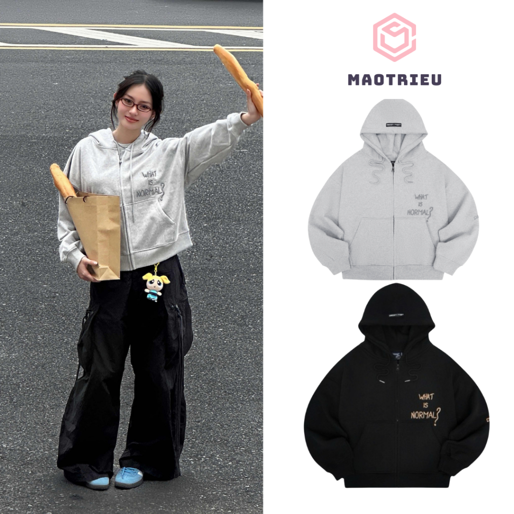 Áo khoác hoodie zip unisex Cinder in chữ “What is Normal?” chất nỉ 2 da mềm mịn, chống nắng, giữ ấm 