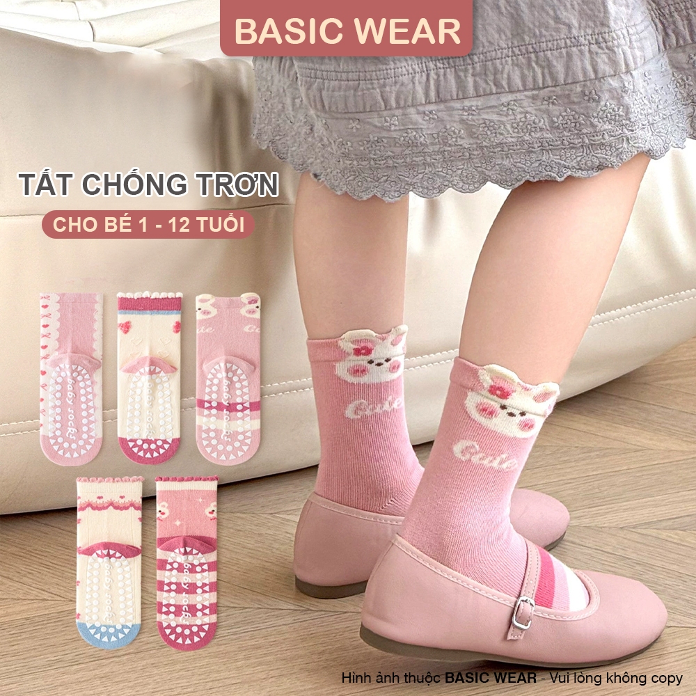 Set 5 Đôi Tất Cổ Cao Chống Trơn Cho Bé Gái 1-12 Tuổi, Tất Cổ Cao Cho Bé Gái Hình Hoa Thỏ TE121