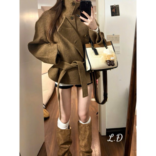  Áo dạ ép lông cừu màu nâu có kèm đai Lisastore hàng 3 lớp lot lụa Hàn cao cấp quyến rũ 
