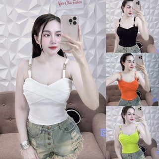  DƯỚI 52KG  ÁO 2 DÂY CROPTOP PHỐI XÍCH XOẮN TRƯỚC NGỰC KÈM MÚT ĐỆM  ẢNH SÀN THẬT  