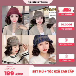    Miễn Ship   Set Mũ + Tóc Giả Cao Cấp  Có Dây Rút Bên Trong Mũ Đội Có Tóc Giả Phụ Kiện Tóc Xinh Mũ Kèm Tóc Giả Trung Ni 