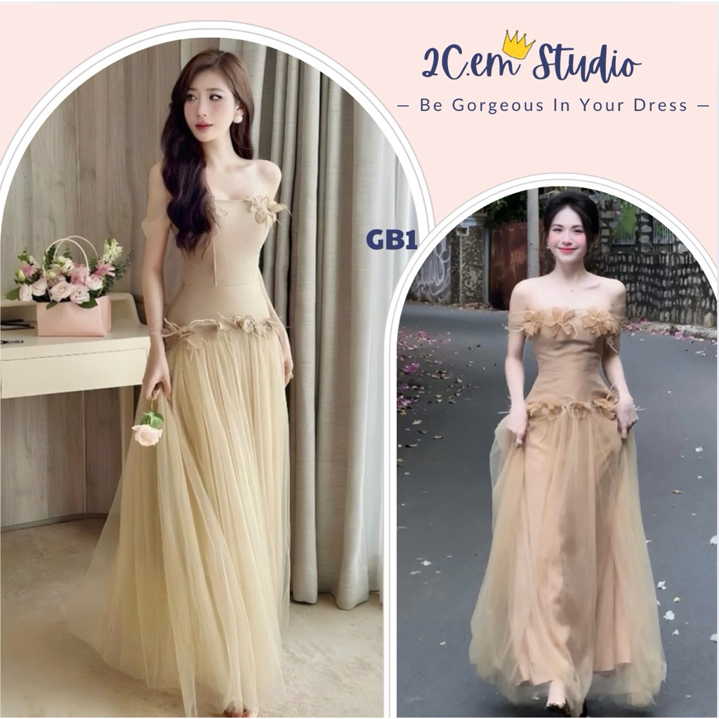 váy dự tiệc nữ tiểu thư dáng dài siêu xinh-hàng cao cấp-đầm công chúa trễ vai mặc đi đám cưới dự tiệ