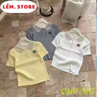  ÁO LEN THỪNG MIU MIU CỔ SEN ĐÍNH CƯỜM HÀNG QC 