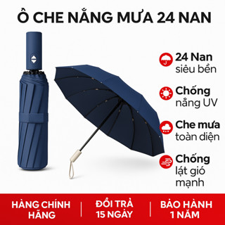 Ô gập tự động 24 nan thép chống gió chống nắng mưa tia UV kèm túi đựng