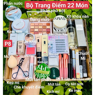  Set Trang Điểm Gồm Đầy Đủ Mi Sẵn Chân keo,xịt khoá nền kem nền,phấn phủ,tạo khối,má hồng,bảng mắt,son,sét cọ,.... 