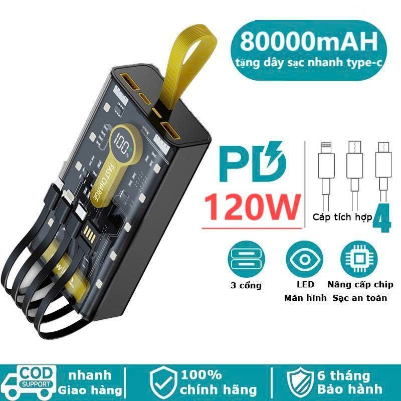 Sạc dự phòng trong suốt 30000mah TZ07 với 2 cổng sạc nhanh 22,5W và PD 120W