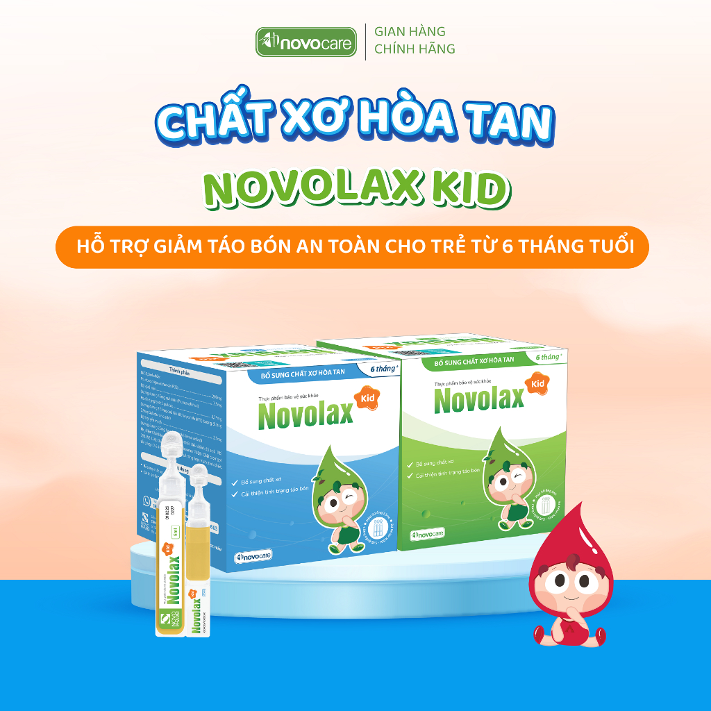 Chất xơ hòa tan cho bé Novolax Kid Novocare, nhuận tràng, giảm táo bón chuyên biệt cho trẻ từ 6 thán