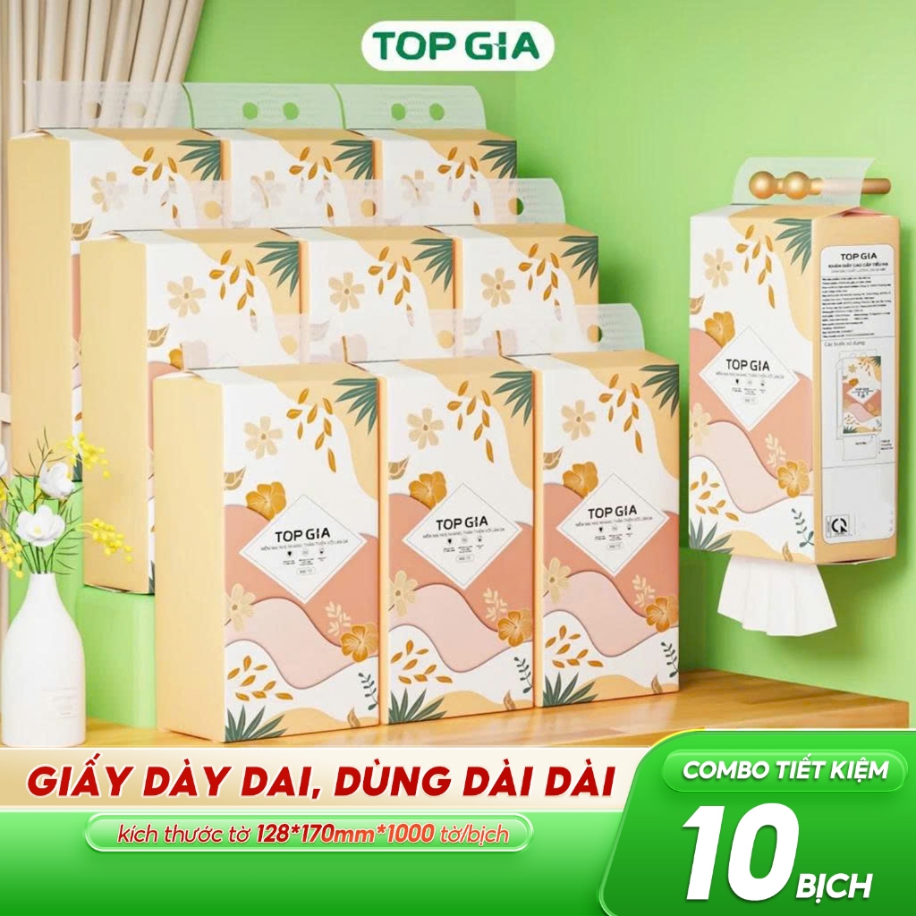 Khăn giấy cao cấp treo tường TopGia Tiểu hạ 10bịch/6bịch, Giấy vệ sinh 4 lớp dày dặn an toàn,mềm mịn