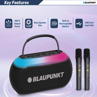 Loa bluetooth blaupunkt bas5500 hát karaoke kèm 2 mic ko không dây bass mạnh pin trâu chính hãng