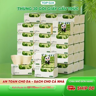 Giấy ăn gấu trúc Top Gia Khăn giấy rút bột tre thùng 30gói/46gói giấy nâu tiện lợi, mềm min, an toàn