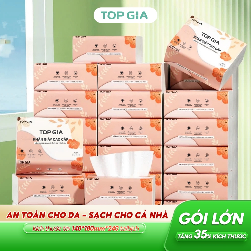 [HÀNG CAO CẤP KHĂN GIẤY LỚN] Giấy ăn rút Top Gia Sắc Hạ, khăn giấy rút cao cấp 4 lớp dập vân dày dặn