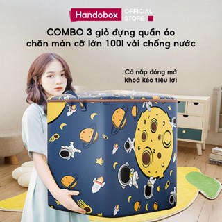  COMBO 3 Giỏ Đựng Quần Áo Cỡ Lớn 100L Túi Đựng Chăn Màn Vải Chống Nước Có Nắp Khóa Kéo Tiện Lợi 