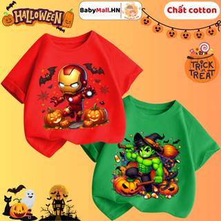 Áo hóa trang Halloween cho bé trai hình siêu nhân BABYMALL áo thun cộc tay cho bé chất cotton mát