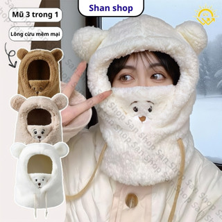  Mũ Len Lông Cừu Kèm Khẩu Trang Giữ Ấm Tai Cổ 3in1 Hình Gấu Tai Mèo Dễ Thương Nam Nữ – San shop 