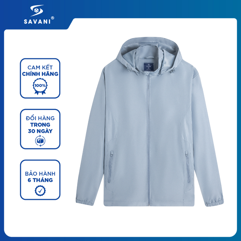 Áo Khoác Gió Nam Trơn SAVANI 2 Lớp Mũ Tháo Rời, Cản Gió Giữ Ấm, Chống Nước, Chất Polyester MGF003W4