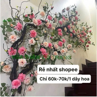  Dây hoa giả  Dây Hồng Leo cổ dài 1,7m cành cổ xoắn 1,8m trang trí không gian siêu đẹp  mỗi dây hoa tặng 2 đinh móc  