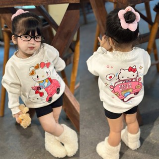  Áo nỉ cổ tròn cho bé gái hình kitty ô tô áo nỉ chất lót lông cáo thu đông trẻ em,TPKIDS M1105  