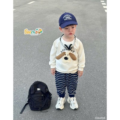 Set nỉ dài tay Beemoin hình chú chó 3D vải nỉ da cá dày dặn cho bé trai mặc đi học, đi chơi từ 9-24kg 5344BDB