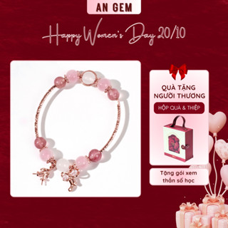 Vòng tay nữ đá tự nhiên mix charm vàng hồng An Gem, lắc tay phong thủy năng lượng charm nơ cherry Rose Gold