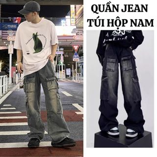  Quần Jean Túi Hộp Nam FABUMAN ống Rộng Cạp cao Phong cách màu Xanh Đen BIGSIZE Chất bò cao cấp 