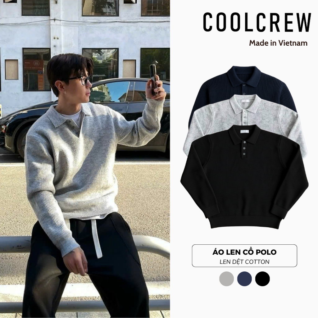  Áo Len dài tay Cổ Polo unisex ALD01 nam nữ COOLCREW chất len dệt tổng hợp streetwear 
