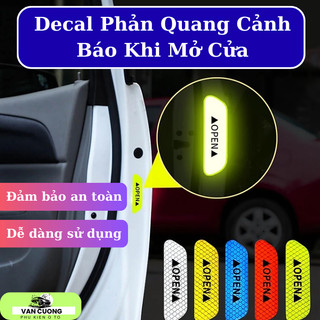 Bộ 4 Miếng Decal Phản Quang Cảnh Báo Mở Cửa Ô Tô An Toàn 5 Màu