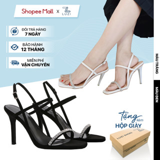 Sandal cao gót nữ LUZI quai ngang đính đá gót nhọn cao 9p M78