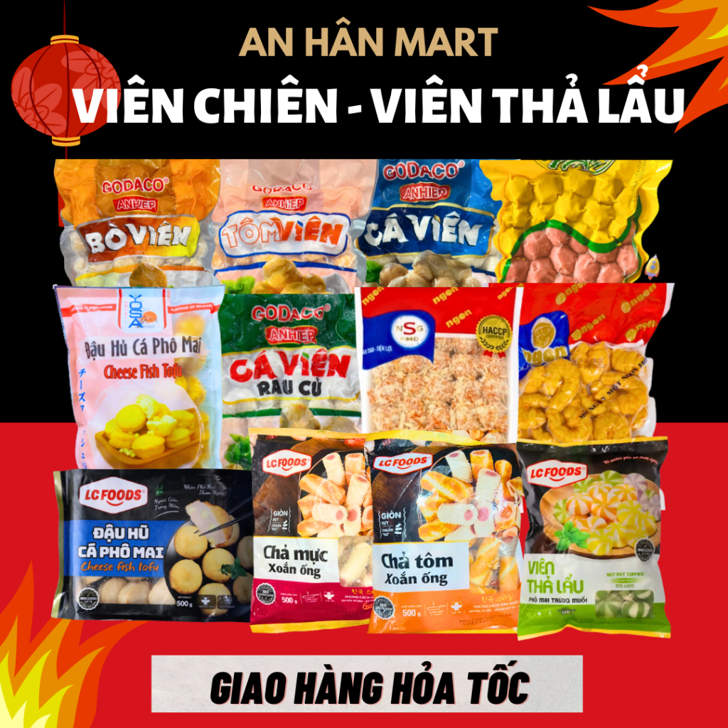 Viên thả lẩu tổng hợp, cá viên chiên, viên hải sản phô mai ăn vặt, cá viên chiên 500G