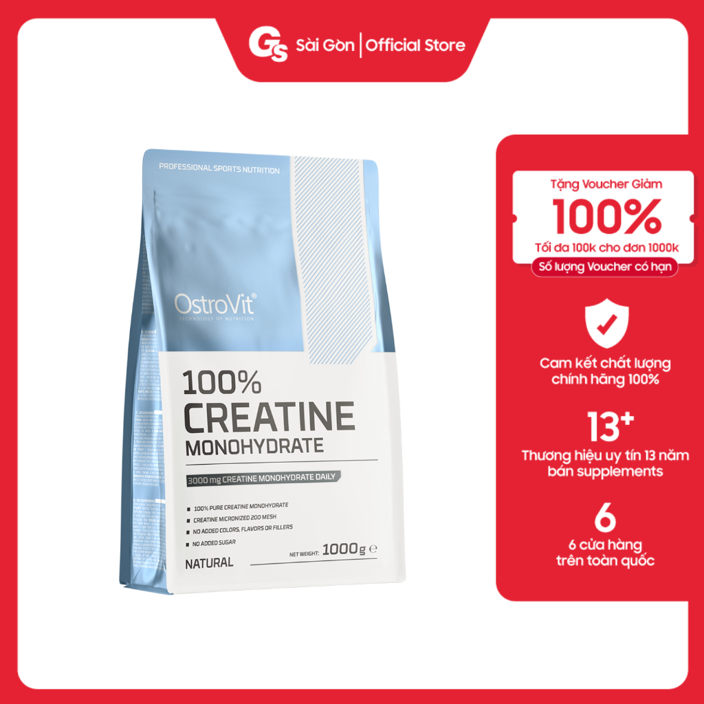 Bột Ostrovit Creatine Monohydrate 1KG (200 Servings), phát triển cơ tăng sức mạnh sức bền - Gymstore