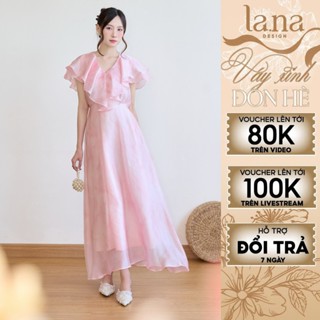 Đầm MAI HUYỀN thiết kế LA.NA DESIGN màu hồng pastel phù hợp đi biển chất tơ hàn nhẹ nhàng - V8319