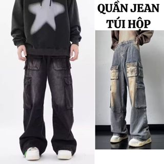 Quần Jean TÚI HỘP Nam FABUMAN nhiều túi kèm dây tháo rời ỐNG RỘNG màu Đen xanh xám đầy đủ size