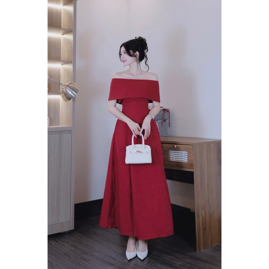 Váy đầm cup xoè dáng dài kèm bản trễ vai mặc 4 KIỂU, đầm dự tiệc cao cấp tặng vòng Choker Shi Shang | BigBuy360 - bigbuy360.vn