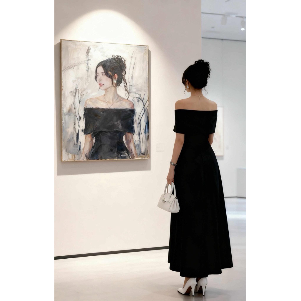 Váy đầm cup xoè dáng dài kèm bản trễ vai mặc 4 KIỂU, đầm dự tiệc cao cấp tặng vòng Choker Shi Shang | BigBuy360 - bigbuy360.vn