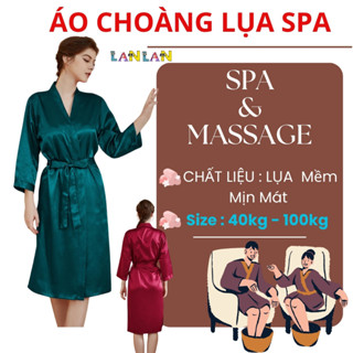 Áo choàng spa, Áo choàng lụa dáng dài rộng thoáng khí, cổ chữ V dây rút phong cách Hàn Quốc cho nam nữ