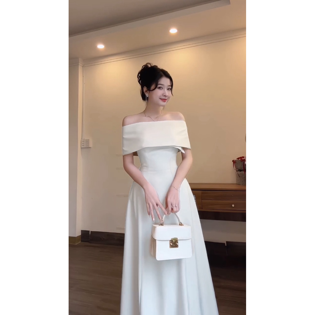 Váy đầm cup xoè dáng dài kèm bản trễ vai mặc 4 KIỂU, đầm dự tiệc cao cấp tặng vòng Choker Shi Shang | BigBuy360 - bigbuy360.vn