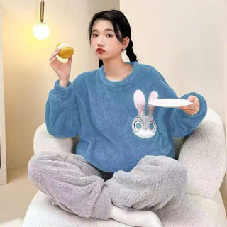  Bộ ngủ bông dài tay hình gấu đồ ngủ nữ chất lông mềm mịn dày dặn thêu dệt hoạ tiết ship hỏa tốc 