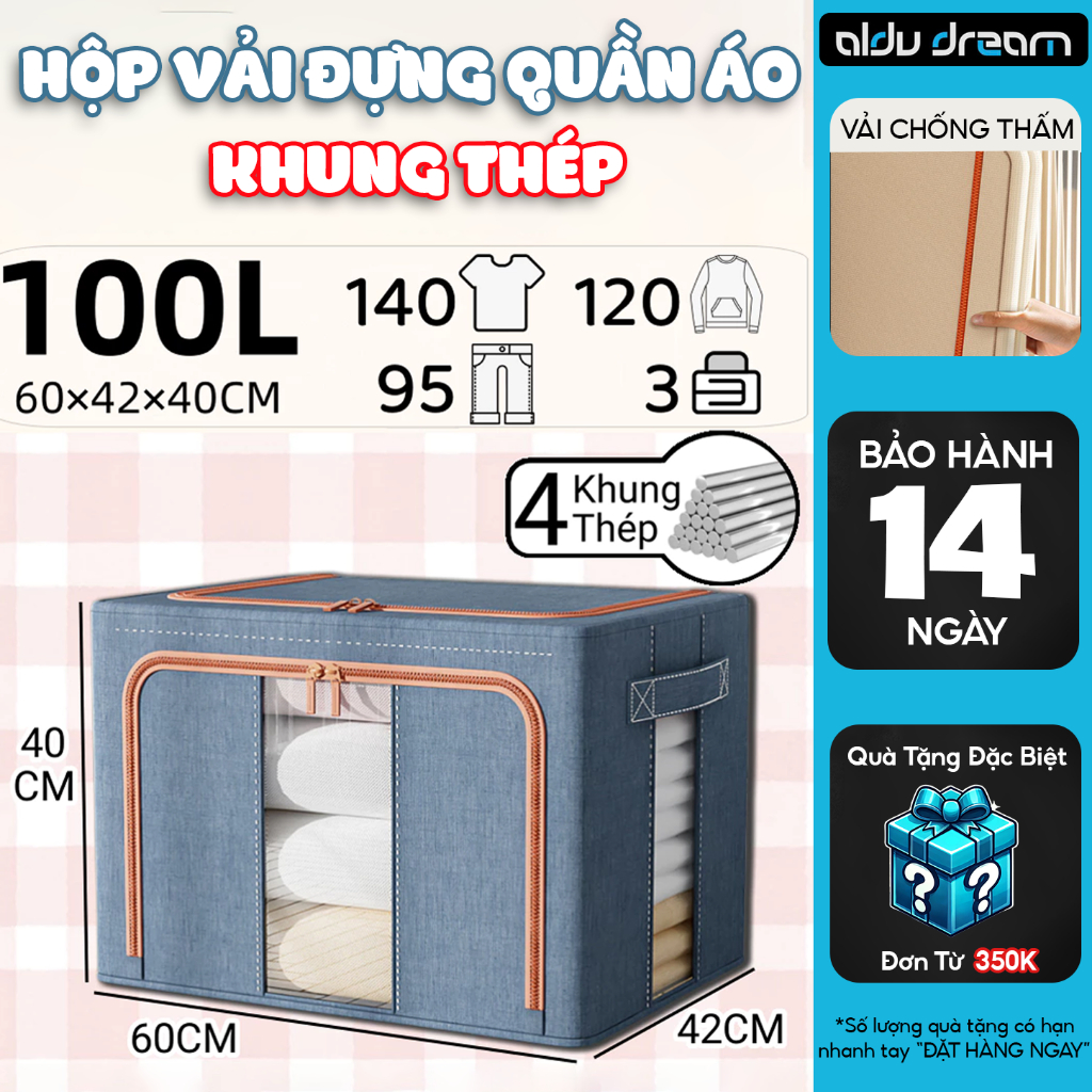 Hộp Vải Đựng Quần Áo Khung Thép Cao Cấp Adlvdream Gấp Gọn Tiện Lợi Đầy Đủ Kích Thước Từ 80-150L