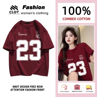  áo thun nữ girl phố CLOT - form rộng 100%cotton áo thun đỏ In Hình Số " 23 " 