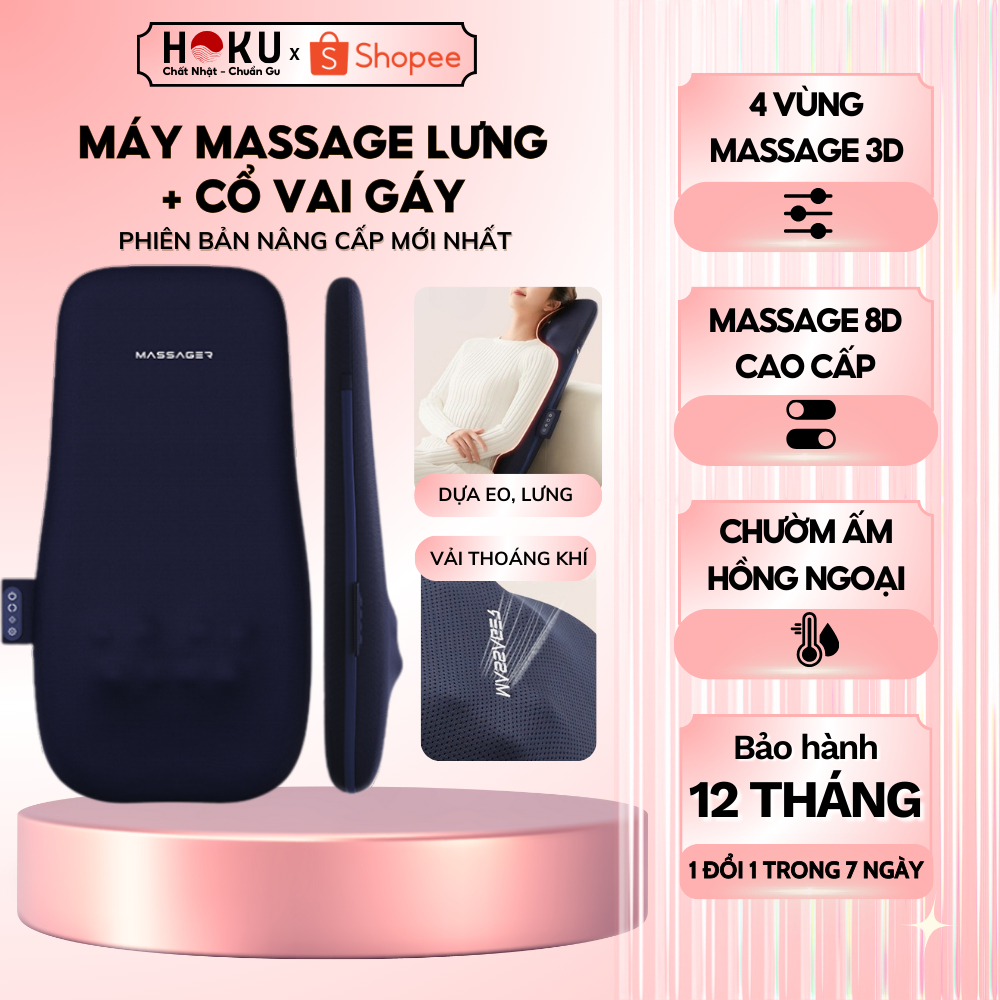 Máy Massage Lưng DELAX Massage 3D Đa Điểm Linh Hoạt Chạy Dọc Lưng Cổ, Chườm Nóng Hồng Ngoại (Tặng Dâ