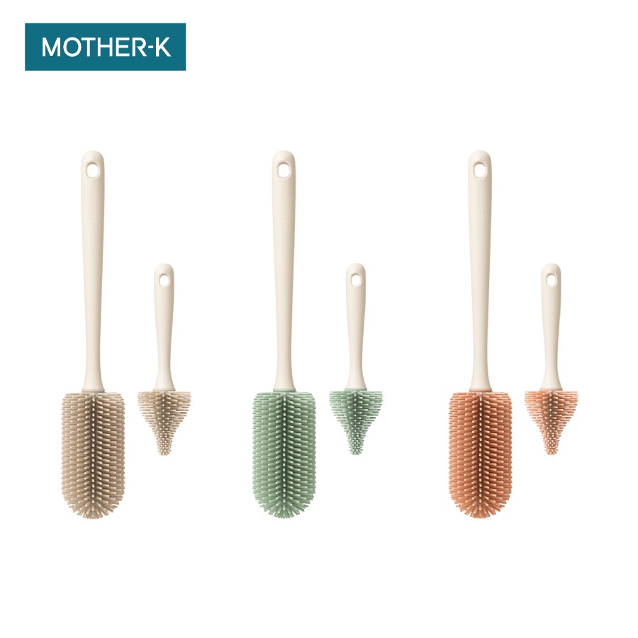 Bộ cọ bình sữa, núm ti Silicone Mother-K (ghi sáng/ hồng san hô/ xanh bạc hà).