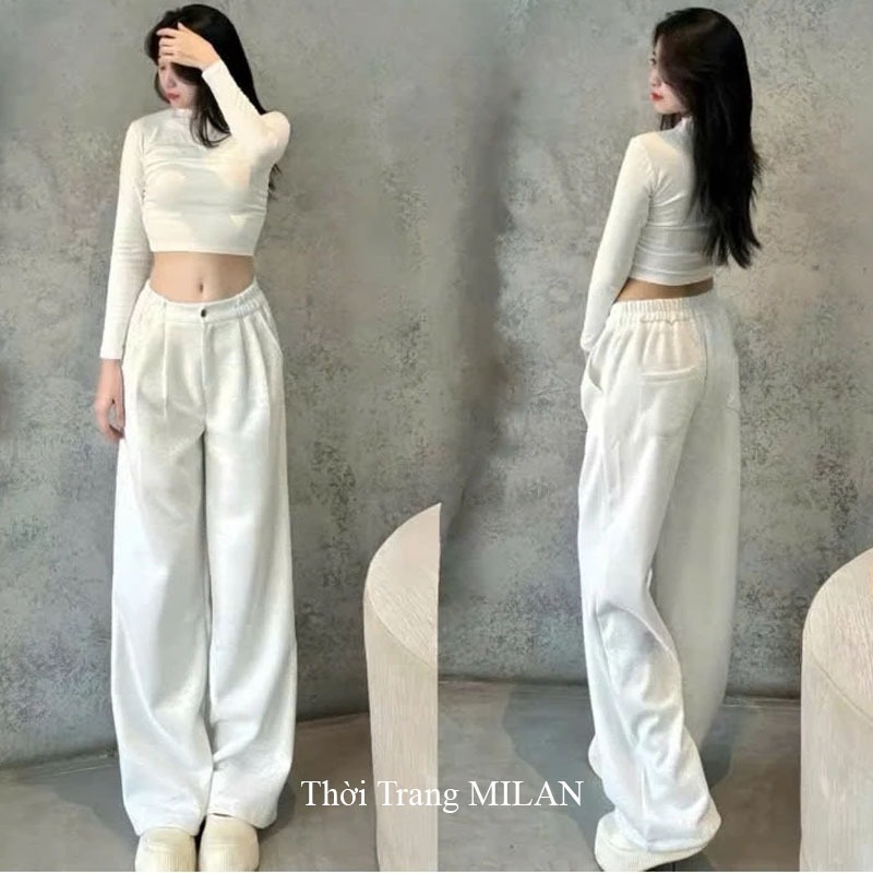 Quần ống rộng nỉ 2 da cao cấp cúc cài co giãn nữ m50 m55 m60 - Quần thể thao ống suông dài cạp chun đi học thể dục nhà | BigBuy360 - bigbuy360.vn