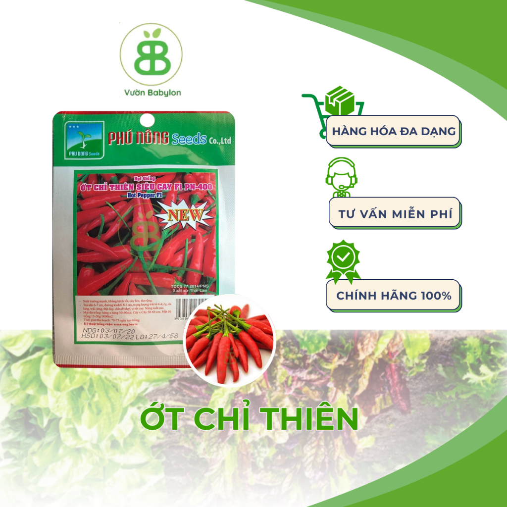 Hạt Giống Ớt Chỉ Thiên Phú Nông, Siêu Cay, Dễ Trồng, Sai trái, Chất Lượng, Tỉ lệ nảy mầm cao Cao Vuonbabylon - Gói 0.1G