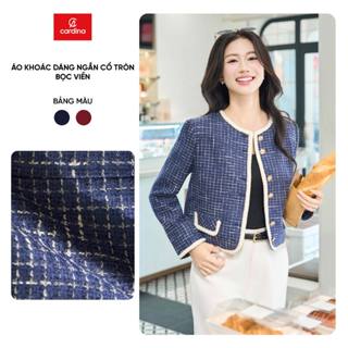 Áo khoác dạ tweed CARDINA dáng ngắn cổ tròn bọc viền dài tay 5AKD01