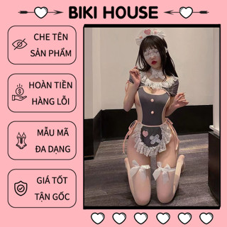  Bodysuit cosplay nữ giúp việc xẻ V1 đáng yêu gợi cảm đồ lót liền thân cô hầu gái cột dây hông quyến rũ BIKI HOUSE N573 