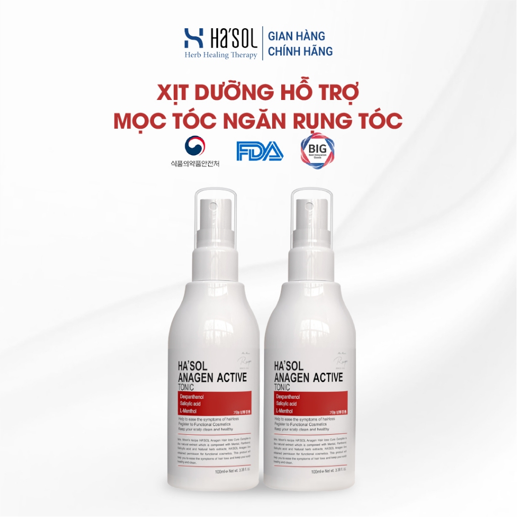 [x HA'SOL] COMBO 2 Xịt dưỡng tóc, chăm da đầu, hỗ trợ tóc chắc khỏe Ha'sol Anagen Active Tonic 100ml x 2