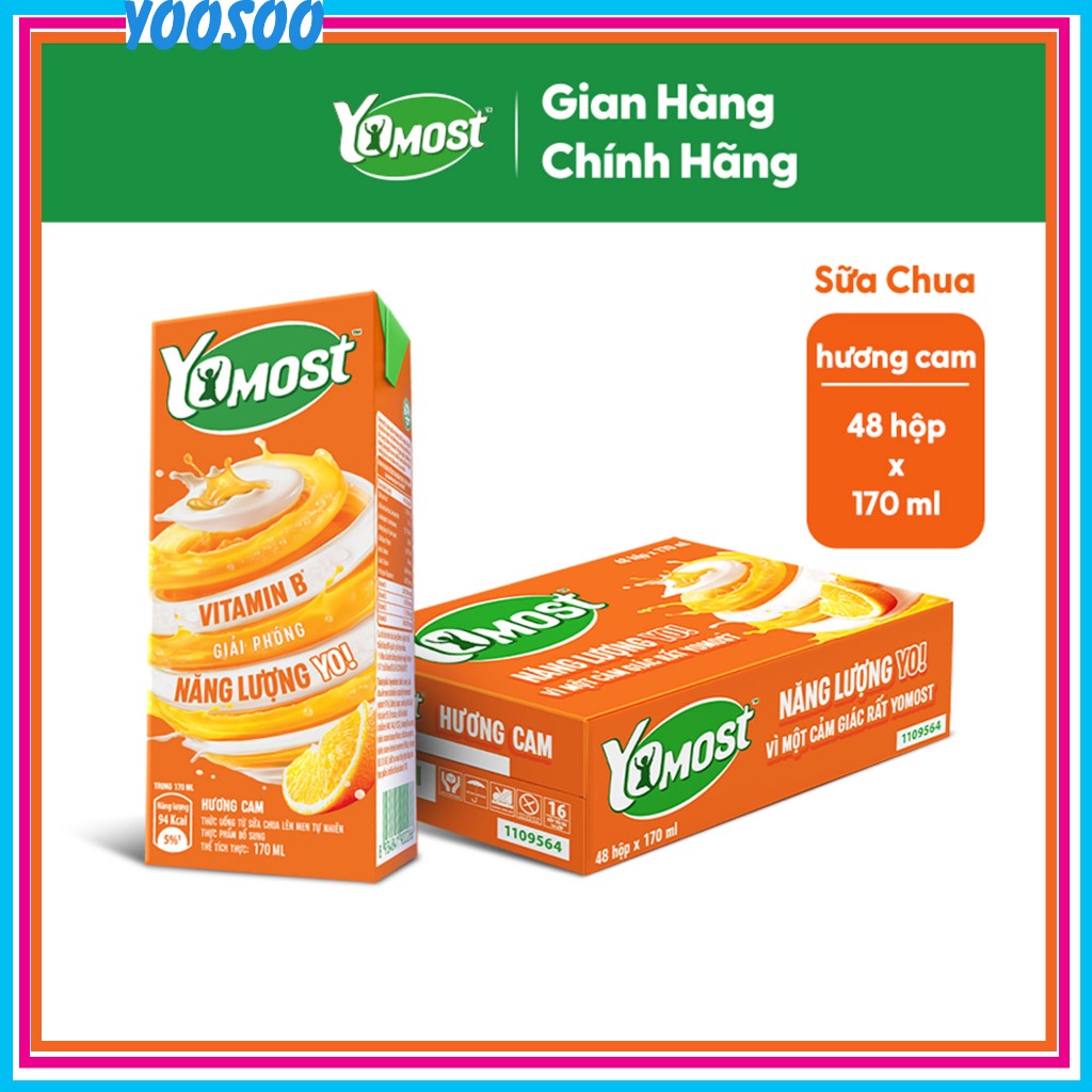 Thùng 48 Hộp 170mL Sữa Chua Lên Men Tự Nhiên Yomost Vị Cam - Dâu - Việt Quất - YOOSOO